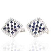 Sterling Silver with Blue CZ Striped Diamond Cuff Links