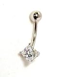 14k Princess Cubic Zirconia CZ Belly Ring in White Gold