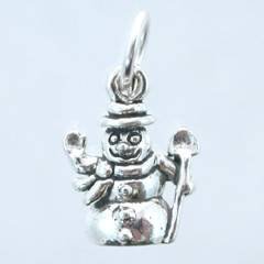 Happy Winter Snowman with Muffler and Hat Charm in Sterling Silver, #11432