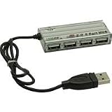 Intos InLine Mini USB 2.0 4-Port Hub HUB USB 4 Ports 4 x USB-A/Buchse 1 x USB-A/Stecker mit Steckernetzteil silber