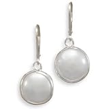 Sterling Silver Lever Back Earrings with Bezel Set Coin Pearl Drop