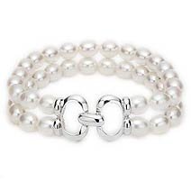 Sterling Silver, Double Cultured Freshwater Pearl Bracelet by Orkyd Pearls
