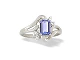 14K White Gold Genuine Emerald-cut Tanzanite and Diamond Ring
