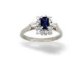14K White Gold Genuine Emerald-cut Sapphire and Diamond Ring