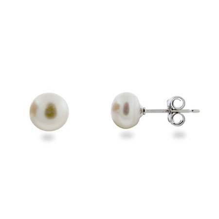 Eve's Addiction 6mm White Freshwater Pearl and Sterling Silver Stud Earrings
