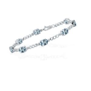 0.08 Ct Diamond and 6.00 Cts Aquamarine Bracelet in 14K White Gold by