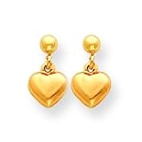 14k Puffed Heart Dangle Earrings