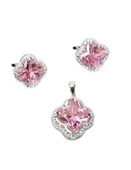 Valentino Viola Pink A++ Clarity Cz Pendant with Matching Earrings 3-piece Set