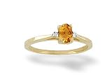 14K Yellow Gold Genuine Oval Citrine and Diamond Ring