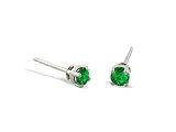 14K White Gold Genuine Round Emerald Stud Earrings