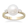 8.5-9mm Cultured Freshwater Pearl and Diamond 14K Yellow Gold Ring with Wood Box