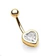 Belly Ring with Gold Plated Heart Shaped Cubic Zirconia - 14G - 3/8 Length - Sold Individually