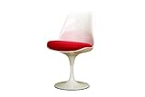 Baxton Studio Lanza Steel-Base White Molded-Plastic Chair with Red Cushion