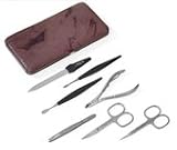 Stainless Steel Manicure set Vesuvio in Brown Italian Leather case. Made Germany, Solingen