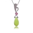 Peridot, Pink Tourmaline  and Diamond Drop Pendant in 14 Karat White Gold