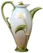 9.5 Inch Pale Blue Glazed Porcelain Calla Lily Teapot and Stem Handle