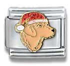 Clearly Charming Golden Retriever with Santa hat Dog Breed Canine Collection Italian Charm 18k Gold by Casa D'Oro