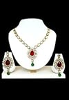 Dark Red and Green Kundan Studded Necklace Set