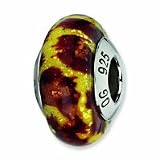 Sterling Silver Reflections Yellow Jaguar Glitter Overlay Glass Bead