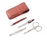 4 piece Manicure Set in Leather Walky Brown case