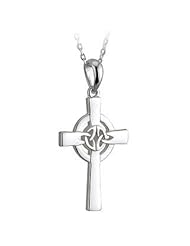 Irish Sterling Silver Trinity Knot Celtic Cross Pendant with Chain