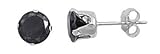 IMAGE OF Sterling Silver Stud Earrings with Round Black CZ - Stamping Setting, Size: 8MM