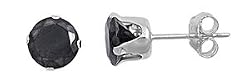 Sterling Silver Stud Earrings with Round Black CZ - Stamping Setting, Size: 3mm