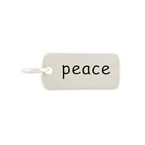 Rectangular Double Sided Engraved PEACE Word Charm or Pendant for Bracelets or Necklaces in Sterling Silver, #8358