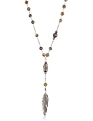 Chan Luu Plated Feather on Silver with Semi Precious Agate Stones Chain Necklace