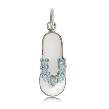 Flip Flop Sandal Pendant Sterling Silver Charm Blue CZ