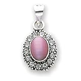 Sterling Silver Pink Cats Eye & Crystal Pendant with 20 inch Sterling Silver Chain