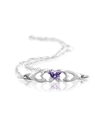 14K White Butterfly Cz Birthstone Bracelet With Box February Bracelet With Box