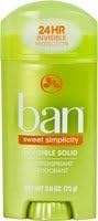 Ban Brands Antiperspirant Deodorant Invisible Solid Sweet Simplicity -- 2.6 oz