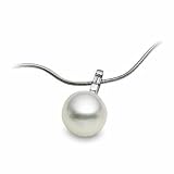 18K Palladium White Gold South Sea Cultured Pearl with Diamond Pendant 11.00 MM FINE Round / 1/10 CT