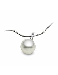 CleverEves 18K Palladium White Gold 11.00 mm Fine Round 1 10 Ct South Sea Cultured Pearl W Diamond Pendant