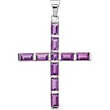 14K White Gold Genuine Amethyst Cross Pendant