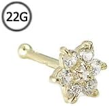 14KT Yellow Gold Nose Bone Ring 6mm Post 4.5mm Christina Flower Cluster CZ 22G