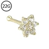 14KT Yellow Gold Nose Bone Ring 6mm Post 4.5mm Christina Flower Cluster CZ 22G FREE Nose Ring Backing