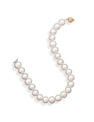White Large Pearl Necklace 11.5-12.5mm Individually Knotted 14K Gold 16-inch