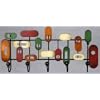 1950's retro multi coloured metal five hooks plaque
