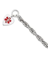 Sterling Silver Engraveable Enameled Heart Medical ID Bracelet