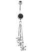 Stainless Steel Belly Ring with Black Crystals - Dangling Skulls with Crossbones