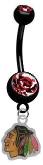 Chicago Blackhawks PREMIUM Black w/ Red Gem Titanium Anodized Sexy Belly Navel Ring
