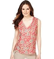 Quick Iron Linen Blend Paisley Print Top