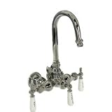 Polished Chrome ~ Gooseneck Clawfoot Tub Diverter Faucet - Porcelain handles