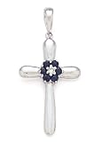 14k White Gold, Diamond & Sapphire Cross Pendant (0.17ctw)