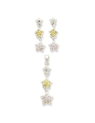 Sterling Silver Multi CZ Stars Earrings and Pendant Set