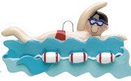 Boy Swimmer in Water Wearing Red Swimming Trunks Christmas Ornament Decoration
