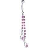 Pink Gem HOLLOW TEARDROP DROPLET Belly Ring