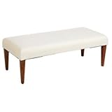 IMAGE OF Muslin Covered Walnut Straight Leg Upholstered Bench